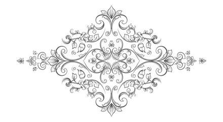 Ornate symmetrical floral design, featuring swirling vines, leaves, and stylized flower elements.