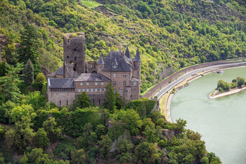View of Katz Castle, Patersberg, UNESCO World Heritage Upper Middle Rhine Valley, Rhineland-Palatinate, Germany, Europe