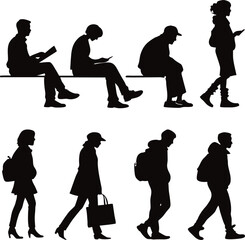 Diverse Group of People Silhouettes Standing and Sitting