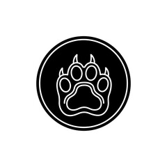 Bear paw print displayed in a circular frame against a dark backdrop, symbolizing wildlife conservation and animal tracking, creating a bold and impactful image.