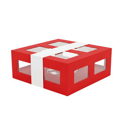 Obraz premium 3d icon of red cardboard cupcake or pastry box with clear windows, isolated on transparent background
