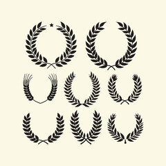 Fototapeta premium silhouette of Wheat barley ears, oat isolated frames and wreaths. Grains graphic, rice or malt icons. Gluten pictogram, cereal