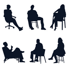 Diverse Group of People Silhouettes Standing and Sitting