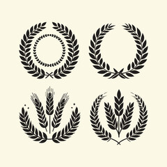 silhouette of Wheat barley ears, oat isolated frames and wreaths. Grains graphic, rice or malt icons. Gluten pictogram, cereal
