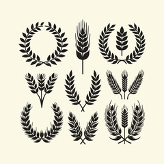 silhouette of Wheat barley ears, oat isolated frames and wreaths. Grains graphic, rice or malt icons. Gluten pictogram, cereal