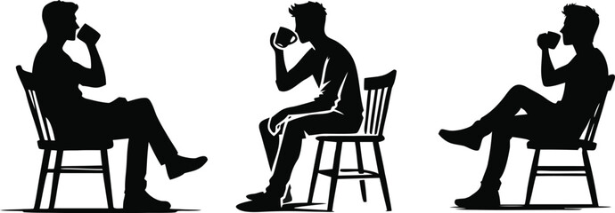 Thoughtful Man Sitting on a Chair Silhouette