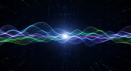 Abstract glowing digital sound wave with light in the center