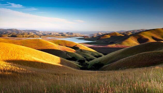 dry grass covering rolling hills coyote lake harvey bear park south san francisco bay area gilroy california