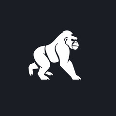 A stylized white gorilla walks across a dark background, showcasing its form.