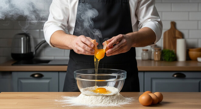 Baking eggs recipe tutorial making dough chef cooking food preparation kitchen ingredients professional - Powered by Adobe