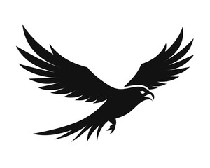 Obraz premium Minimalist black vector of a flying eagle, clean white background