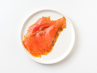 bruschetta with salmon on a white background
