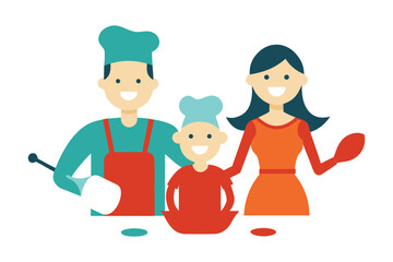 Family Cooking Together Vector Illustration on White Background