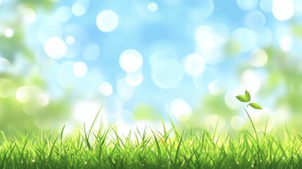 Fototapeta premium Lush Green Grass Against A Bright Spring Sky