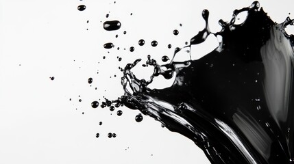 Black Liquid Splashing Dynamically Against White Background