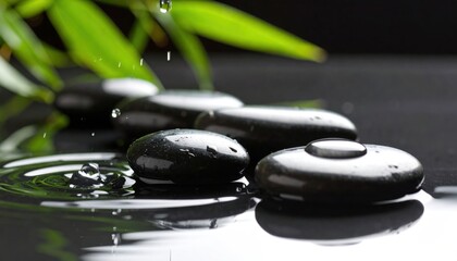 Spa Zen Stones with Water Drops and Bamboo Background.