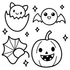Cute halloween vector graphics set cute bat pumpkin spider web stars scalable illustration illustration