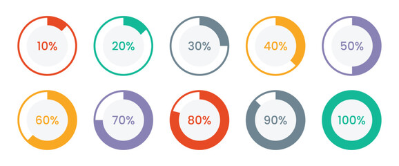 Circle progress bar set, circle diagrams for infographics stock illustration. Set of Circle loading or circle progress collection. Percentage progress bar collection on white background