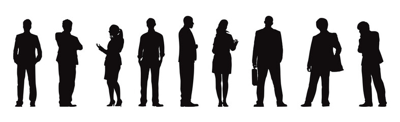 Collection of diverse human silhouettes in a line people