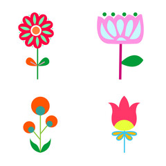 Four Stylized Abstract Flowers on Black Background