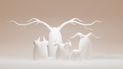 3d render different stone in the fog