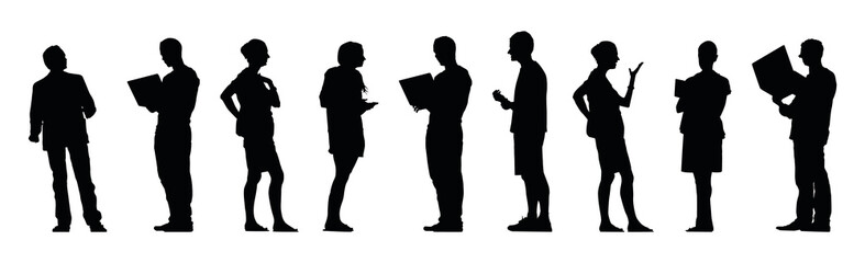 Silhouettes of diverse people standing in a line group