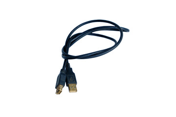 A coiled USB data cable isolated on a white background