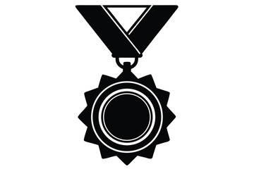 medal with ribbon vector icon silhouette