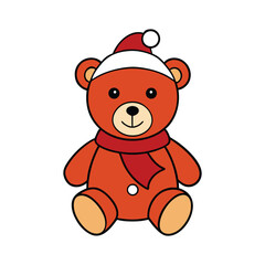 Cute cartoon teddy bear wearing a santa hat and scarf ready for christmas fun