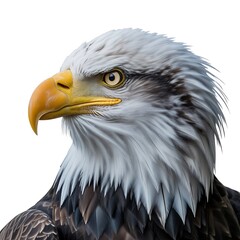 Obraz premium Bald Eagle Head and Neck Profile with Fierce Expression and Detailed Feathers on White bird of prey raptor