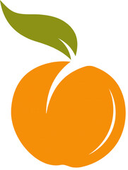 Bright Orange Peach with Green Leaf Minimalist Fresh Fruit Illustration