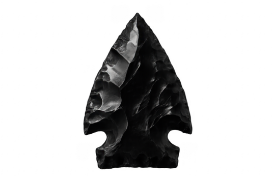 Black obsidian arrowhead representing ancient prehistoric weapon skill