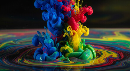 Abstract image of colorful ink swirling in water, creating a mesmerizing and dynamic display of vibrant hues and fluid motion, a captivating visual