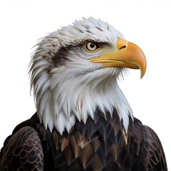 Obraz premium Majestic Bald Eagle Head and Shoulders Portrait with Intense Gaze on White Background bird of prey raptor