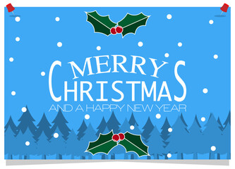 Merry Christmas greetings card or banner design with snow and holly, festive background design element