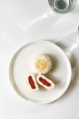 cottage cheese pancakes with strawberries on a white plate