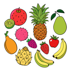 Isolated Colorful Set of Tropical Fruits Illustration for Healthy Eating and Summer Design
