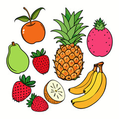 Colorful Summer Fruit Collection Vector Illustration Set on White Background