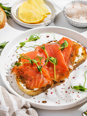 bruschetta with salmon on a white background