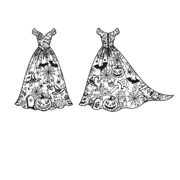 Spooky Halloween Dresses with Graveyard and Witch Elements