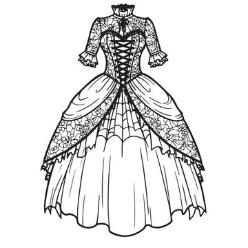 Victorian Style Dress with Lace and Spider Web Accents