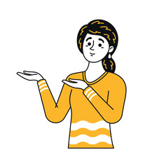 Woman pointing aside presenting something