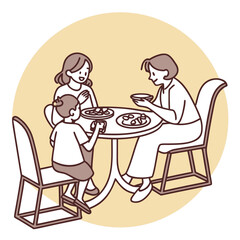 Family dining together in vector illustration