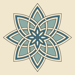 Geometric flower pattern in blue and beige colors