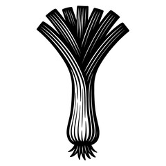 Obraz premium A black and white drawing of a stalk of celery. The celery is cut off at the top and has a long, thin stem. Vector. Silhouette illustration.