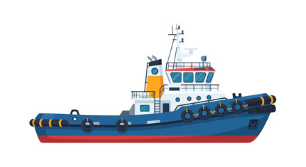 Colorful Cartoon Tugboat with Blue Hull and White Superstructure.