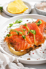 bruschetta with salmon on a white background