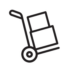 Simple line art icon of a hand truck carrying boxes
