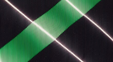Abstract green and white diagonal stripes with a dark background and light effects