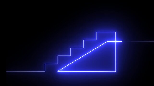 Neon icon of a person climbing stairs with a glowing neon effect Neon Success concept . Neon icon of a person climbing stairs with a glowing neon effect 4k Video.up.